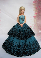 Teal A-line Dress Noble Barbie With Appliques and Floor-length
