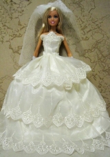 Embroidery Decorate Ball Gown Wedding Clothes Barbie Doll Dress