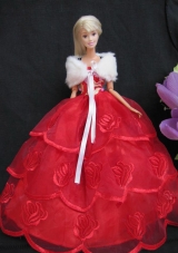 Embroidery Red Organza Ball Gown Gown For Barbie Doll