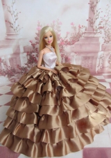 Elegant Ball Gown Ruffles Layers Brown Barbie Doll Dress