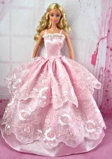 Pretty Pink Party Clothes Lace Fashion Dress for Noble Barbie Doll