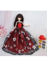 Black and Red Ball Gown Embroidery Barbie Doll Dress
