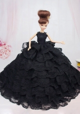 Luxurious Black Lace With Ruffled Layeres Party Dress For Barbie Doll