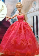 Beautiful Organza Red  Party Clothes Fashion Dress for Noble Barbie Doll