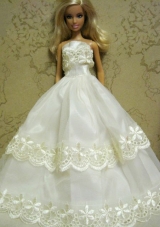 Beautiful Organza Embroidery White Barbie Doll Dress