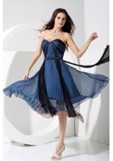 Pleat Blue and Black Sweetheart Neckline Tea-length Organza 2013 Prom Dress