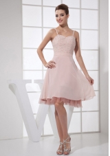 Light Pink Beading Decorate Bodice Straps knee-length 2013 Prom Dress