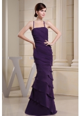 Prom Dress With Colulm Purple and Ruffers For Custom Made