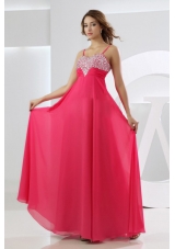 Beading Empire Chiffon Straps Floor-length Prom Dress Hot Pink