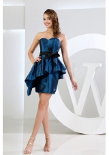 Column Sweetheart Taffeta Mini-length Sashes/Ribbons Blue Prom Dress