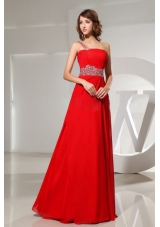Beaded Decorate One Shoulder and Waist Red Prom Dresss