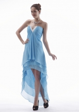 Light Blue High-low Prom Dress With V-neck Chiffon For Custom Made