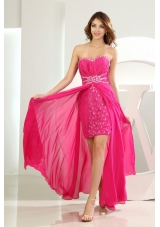 High Slit Empire Chiffon Beading Floor-length Sweetheart Prom Dress Hot Pink