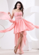 Watermelon High-low Prom Dress With Beaded Chiffon For 2013 Custom Made