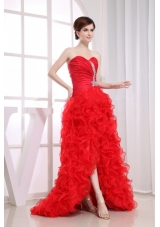 Beading Mermaid Sweetheart Prom Dress Organza High-low Red