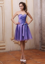Purple Sweetheart Beaded Bowknot Knee-length Prom / Homecoming Dress For Party