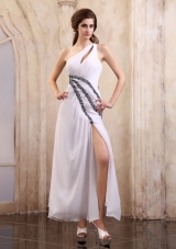 One Shoulder Prom Dress With Beaded and High Slit  Ankle-length Chiffon