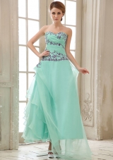 Apple Green Appliques and Ruched Bodice For Ankle-length Prom Dress