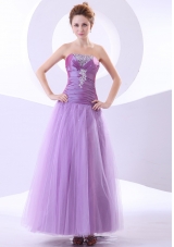 Beading and Appliques Decorate Bodice Taffeta and Tulle Ankle-length 2013 Prom Dress