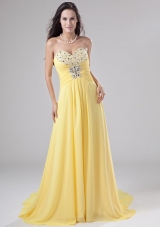 Sweetheart Chiffon Beading Brush/Sweep Prom Dress Empire Yellow