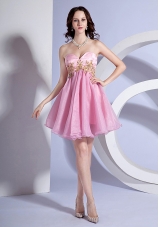 Appliques Decorate Bodice Sweetheart Neckline Pink Organza Mini-length 2013 Prom Dress