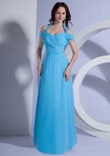 Ruching Decorate Bodice Aqua Blue Chiffon Floor-length 2013 Prom Dresss