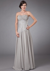 Column Sweetheart Chiffon Floor-length Beading Prom Dress Grey