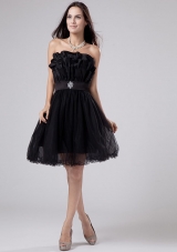 Sashes/Ribbons A-Line Strapless Mini-length Prom Dress Black Tulle