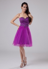Fuchsia Sexy Prom Dress With Beaded Decorate Sweetheart Organza In 2013