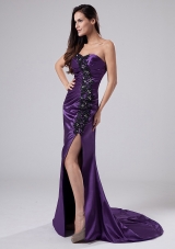 Beading Elastic Woven Satin Column Sweetheart Brush/Sweep Prom Dress Purple
