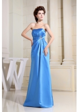 Sky Blue Prom Dress With Strapless Floor-length Satin