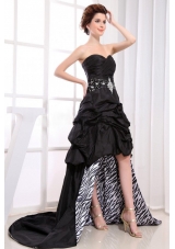 Black High-low Prom Dress With Sweetheart Beaded Pick-ups For Custom Made