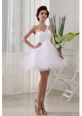 One Shoulder White and Ruch For Prom Dress With Organza Mini-length