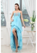 Aqua Blue Prom Dress With Appliques High-low Chiffon For Custom Made
