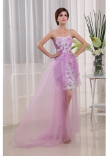 Appliques Column Strapless Lavender Tulle Brush/Sweep Prom Dress