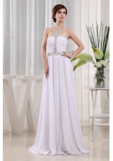 2013 Prom Dress Beading and Ruch  Empire White With Halter