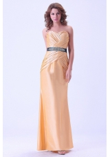 Gold Mermaid Prom Dress With Belt and Ruching Floor-length