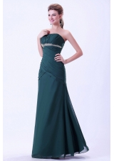 Green Prom / Evening Dress With Appliques and Ruching Chiffon