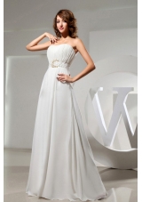 Simple Wedding Dress With Beaded Decorate Waist and Ruch Bodice