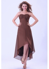 High-low Prom / Homecoming Dress With Sweetheart Brown Chiffon For Custom Made