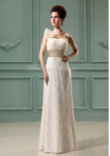 Beading Column Organza One Shoulder Floor-length Wedding Dress Champagne