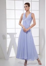 Appliques V-neck Lilac Chiffon Ankle-length 2013 Prom Dress