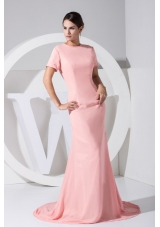 Beading Decorate Scoop Neckline Brush Train  Light Pink Chiffon 2013 Prom Dress