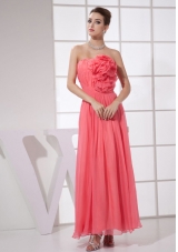 Hand Made Flower Watermelon Red Chiffon Ankle-length 2013 Prom Dress