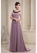 Scoop Mother of the Bride Dress With Light Purple and Brush Train