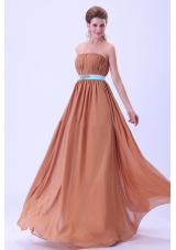 Rust Red Bridesmaid Dresses With Blue Belt and Ruching Chiffon Floor-length
