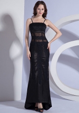 Lace Decorate Bodice Spaghetti  Straps Column Black Taffeta 2013 Prom Dress