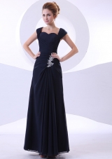 Appliques Decorate Bodice Ankle-length Straps Navy Blue 2013 Mother of the Bride Dress
