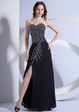 Beading Decorate Bodice High Slit Black Chiffon Floor-length Sweetheart Neckline 2013 Prom Dress