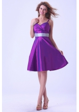 Purple Spaghetti Straps Bridesmaid Dresses  Knee-length Taffeta
